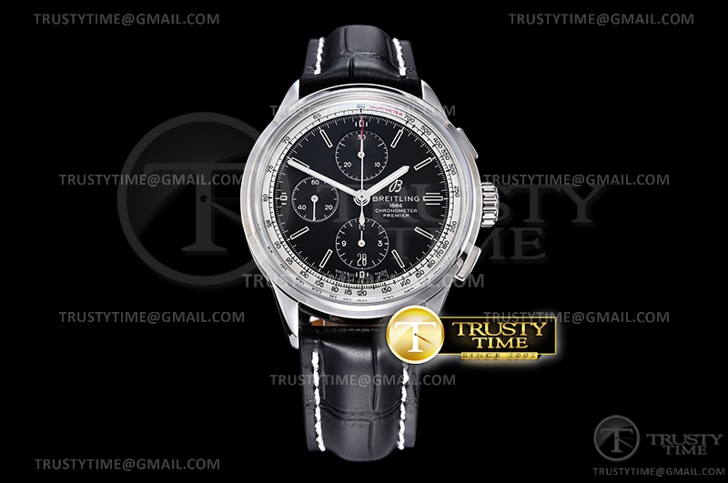 OX공장 브라이틀링 프리미에르 블랙다이얼 가죽 Premier Chronograph 42 SS/LE Black BLS Asia 7750