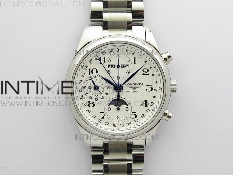 GL공장 마스터 문페이즈 크로노 화이트다이얼 Master Moonphase Chronograph SS GLF 1:1 Best Edition White Dial on SS Bracelet A7751