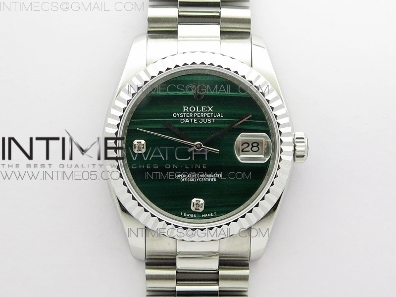 ED공장 롤렉스 데이저스트 36 그린다이얼 DateJust 36mm SS EDF Best Edition Green Malachite Dial Crystal Markers on SS President Bracelet A2824