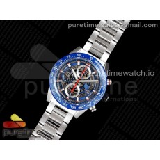 XF공장 칼리버호이어 블루 43 스켈레톤다이얼 Calibre Heuer 01 Chrono 43mm Blue Ceramic SS XF 1:1 Best Edition Skeleton Dial on SS Bracelet A1887