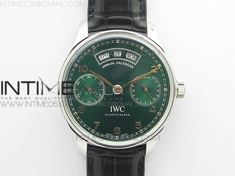 ZF공장 V5 포르투기저503510  부엉이 그린다이얼 Portuguese Real PR Real Annual Calendar IW503510 ZF 1:1 Best Edition Green Dial on Black Leather Strap A52850