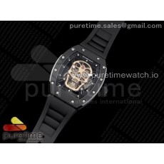 JB공장 RM052 세라믹 뚜르비용 러버 블랙버클 RM052 Skull Sandblasted Black Ceramic Real Tourbillon JBF 1:1 Best Edition RG Skull Dial on Black Rubber Strap