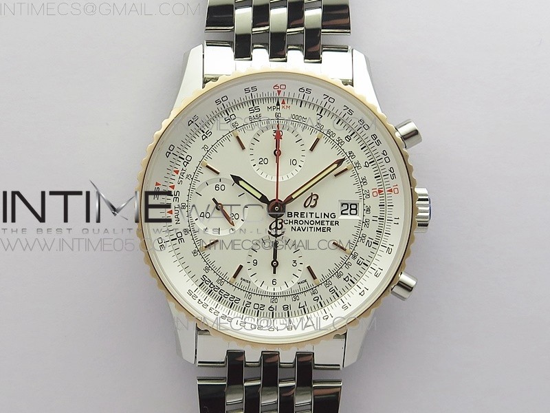 KOR공장 브라이틀링 내비타이머 41미리 화이트다이얼 Navitimer 1 41mm SS/RG KOR 1:1 Best Edition White Dial on SS Bracelet A7750(Free leather strap)