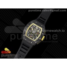 KU공장 RM011 카본 스켈레톤다이얼 러버 RM011 NTPT Carbon Chrono Crystal Skeleton Dial Yellow Inner Bezel on Black Rubber Strap A7750