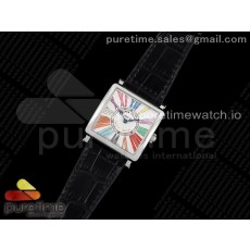 ZF공장 마스터스퀘어 화이트다이얼 가죽스트랩 Master Square SS Ladies ZF 1:1 Best Edition White Colorful Roman Dial on Black Leather Strap Ronda Quartz