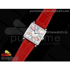 ZF공장 마스터스퀘어 화이트다이얼 가죽스트랩 Master Square SS Ladies ZF 1:1 Best Edition White Colorful Arabic Dial on Red Leather Strap Ronda Quartz