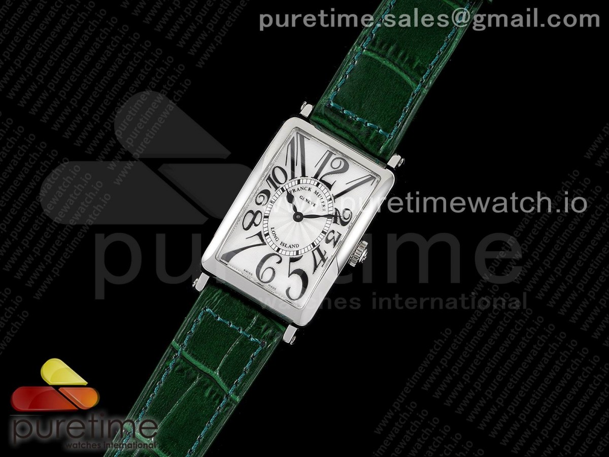 ZF공장 프랭크뮬러 롱아일랜드 화이트다이얼 가죽스트랩 Long Island Ladies SS ZF 1:1 Best Edition on Green Leather Strap Ronda Quartz