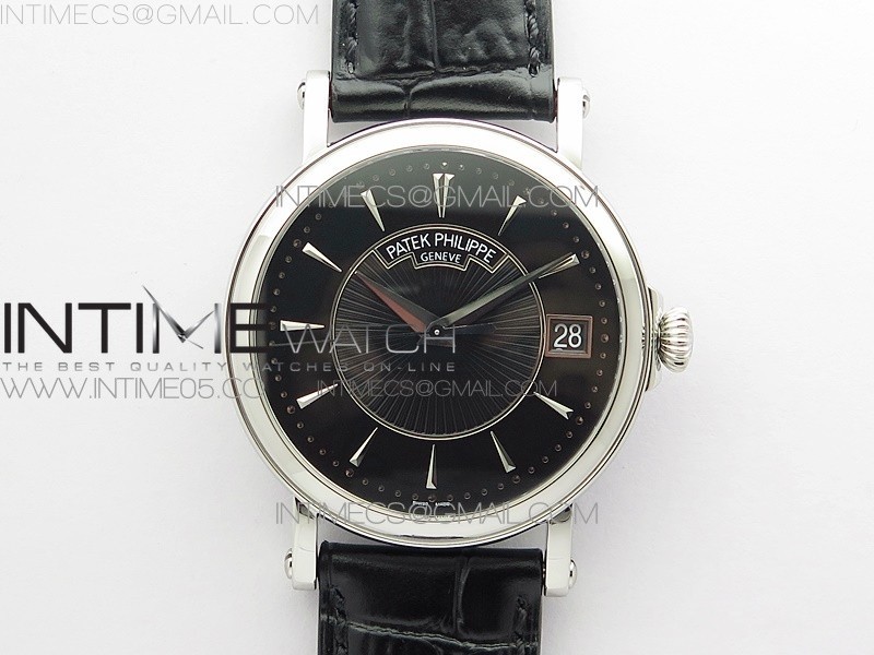 ZF공장 칼라트라바 블랙다이얼 가죽스트랩 Calatrava 5153G SS ZF 1:1 Best Edition Black textured dial on Black Leather Strap A324CS