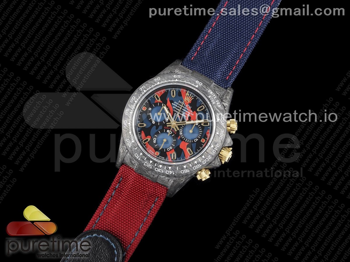 OM공장 데이토나 DIW 카본 나일론스트랩 4130 Daytona DIW Carbon OMF Best Edition Blue/Red Dial on Blue/Red Nylon Strap A4130