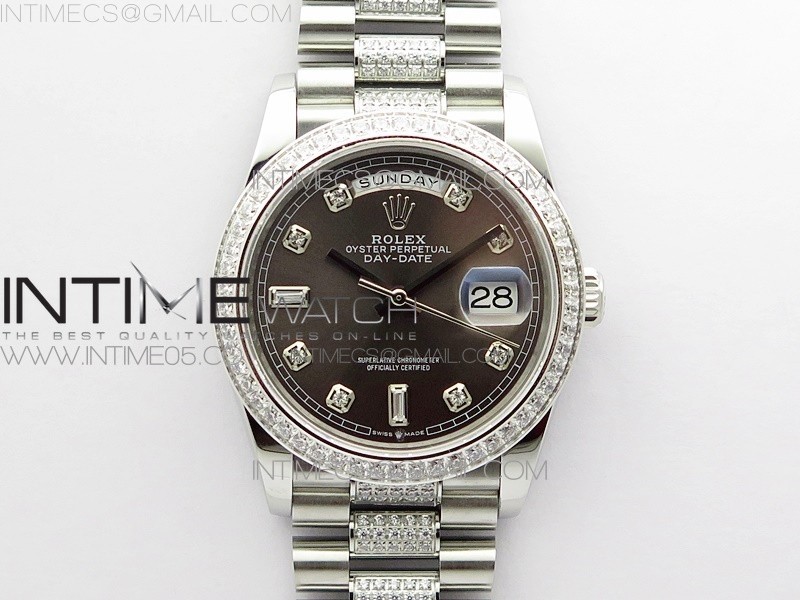 BP공장 롤렉스 데이데이트 36미리 그레이다이얼 2836 Day-Date 36 128239 SS/Crystal BP Best Edition Gray Crystal Markers Dial on SS President Bracelet A2836