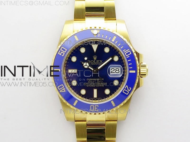 D1공장 롤렉스 서브마리너 옐로우골드 포금 블루다이얼 2836 Submariner 116618 LB D1F Best Edition YG Wrapped Blue Dial on YG Wrapped Bracelet A2836