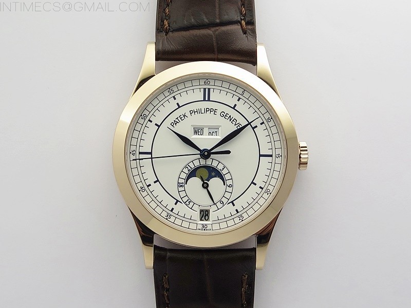 GR공장 애뉴얼 캘린더 로골 화이트다이얼 가죽스트랩 Annual Calendar Complications 5396 RG GRF Best Edition White dial Blue Markers on Brown leather strap A324