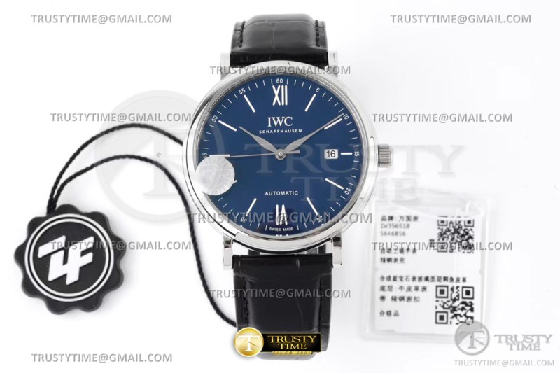 ZF공장 IWC 포르토피노 오토메틱 40 스틸 블루다이얼 실버핸즈 가죽스트랩 Portofino Automatic 40mm SS/LE Blue/Wht Stk ZF A9019