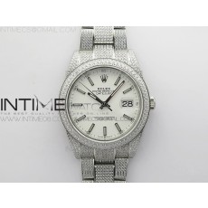 BP공장 롤렉스 데이저스트 41 다이아몬드풀파베 화이트다이얼 브레이슬릿 DateJust 41 126334 904 Full Paved Diamonds BP Best Edition White Dial Sticks Markers on Oyster Bracelet A2824