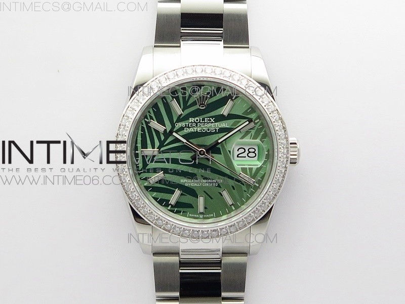 BP공장 롤렉스 데이저스트 36 스틸 그린팜다이얼 다이아몬드베젤 오이스터브레이슬릿 DateJust 36 SS 126234 BP 1:1 Best Edition New Green Dial on Oyster Bracelet