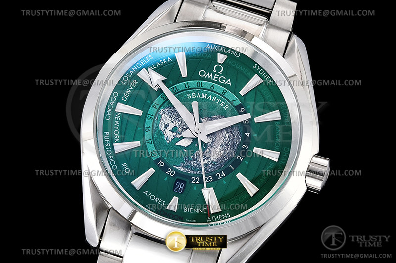 A8공장 오메가 아쿠아테라 150M 43 월드타이머 스틸 그린다이얼 브레이슬릿 Aqua Terra 150m Worldtimer 43mm SS/SS Grn A8F A2813