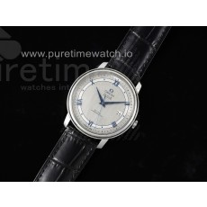 TWS공장 오메가 드 빌 스틸 실버텍스쳐다이얼 블루인덱스 가죽스트랩 De Ville SS TWF 1:1 Best Edition Gray Dial Blue Markers on Black Leather Strap MIYOTA 9015