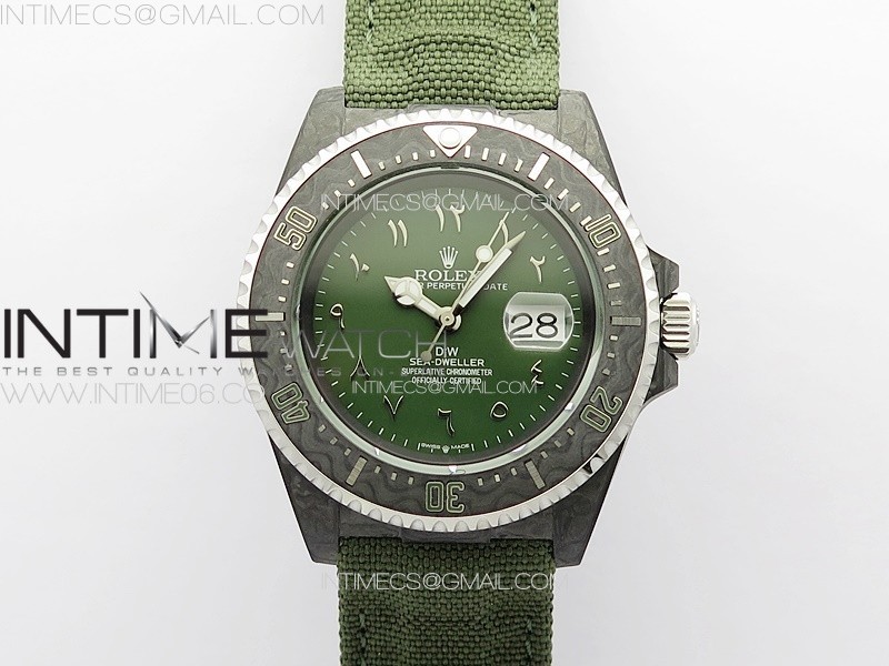 DIW공장 롤렉스 씨드웰러 그린다이얼 그린나일론스트랩 Sea Dweller 43mm Carbon 'IRBIS' DIWF Best Edition Green Dial on Green Nylon Strap A2824