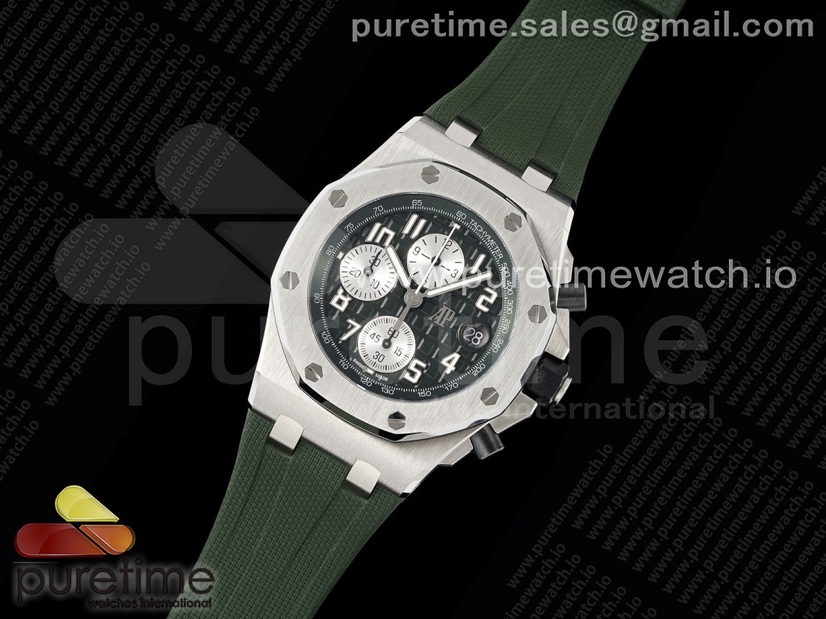 AP공장 오데마피게 로얄오크 오프쇼어 크로노그래프 42 그린다이얼 러버스트랩 Royal Oak Offshore 42mm SS APF 1:1 Best Edition Green Dial on Green Rubber Strap A4404