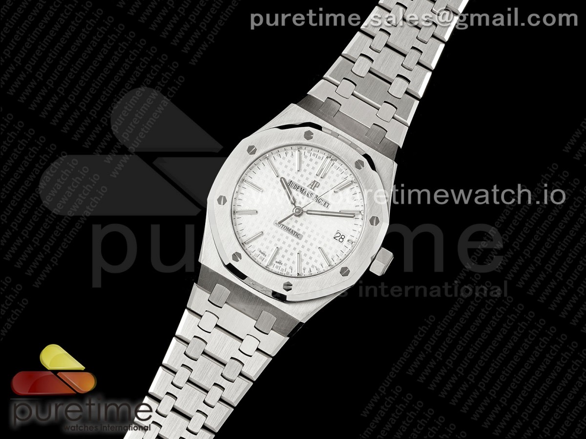 APS공장 오데마피게 로얄오크 15450 화이트다이얼 브레이슬릿 Royal Oak 37mm 15450 SS APSF 1:1 Best Edition White Textured Dial on SS Bracelet SA3120 Super Clone