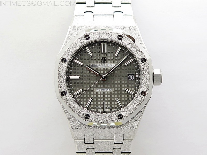 APS공장 오데마피게 로얄오크15454 프로스티드골드 새틴폴리싱 스틸 그레이다이얼 Royal Oak 37mm 15454 Frosted SS APSF 1:1 Best Edition Gray Textured Dial on Frosted SS Bracelet SA3120 Super Clone